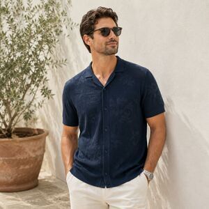 NWT Steel & Jelly Navy Floral Jacquard Knit Polo Shirt Men’s Large Button Front